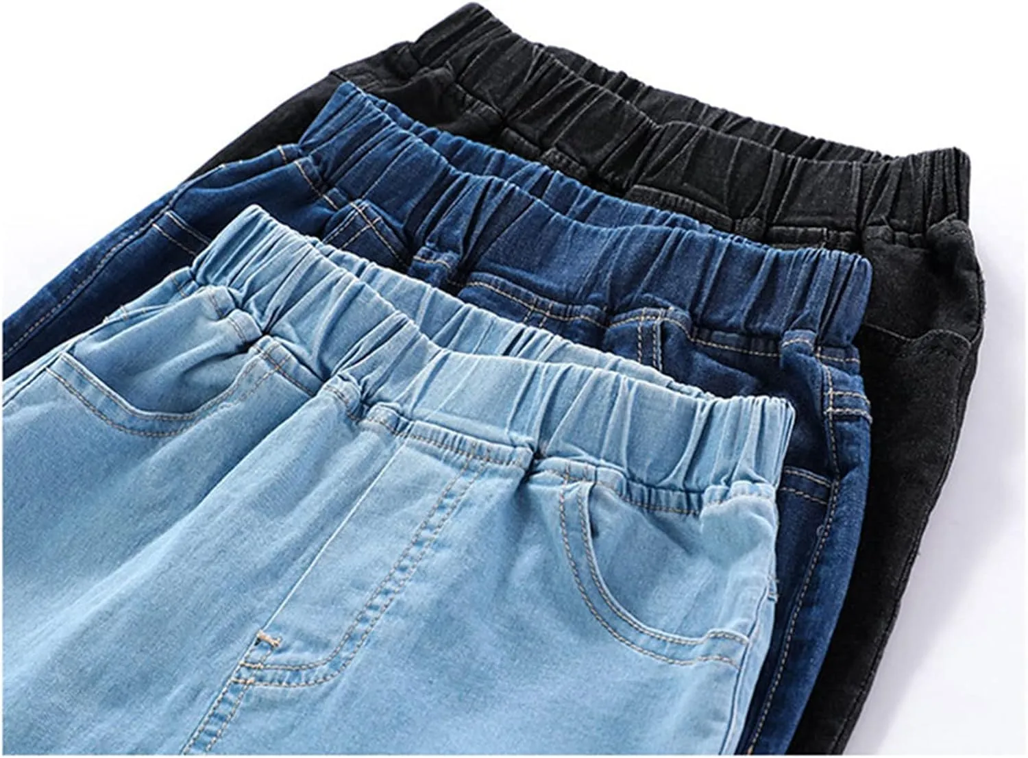 Toddler Pull On Chambray Shorts Boys Girls Roll Up Hem Denim Shorts Elastic Waist Midi Jeans Pants Baby Summer Clothes