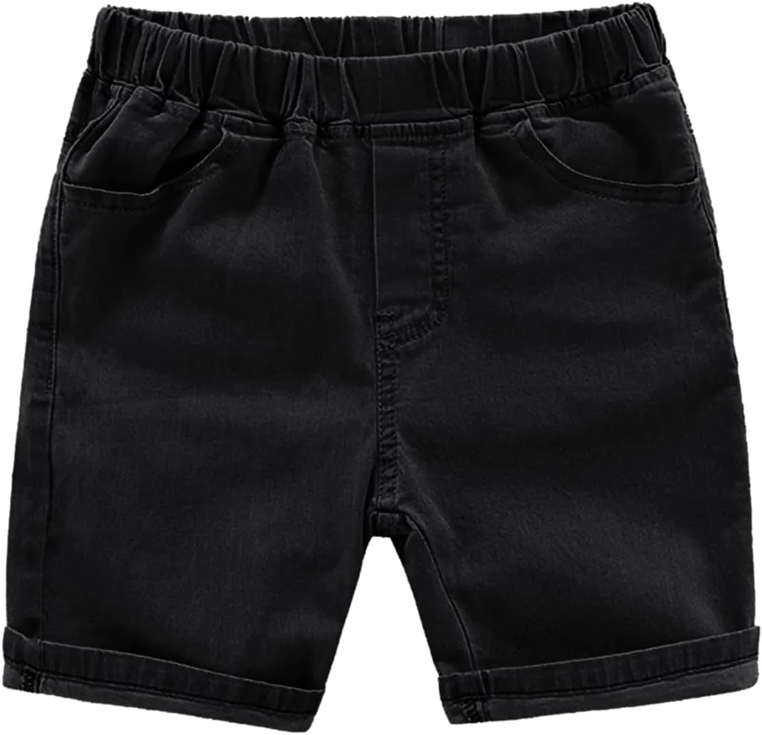 Toddler Pull On Chambray Shorts Boys Girls Roll Up Hem Denim Shorts Elastic Waist Midi Jeans Pants Baby Summer Clothes