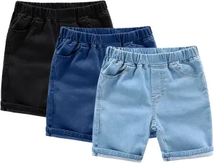 Toddler Pull On Chambray Shorts Boys Girls Roll Up Hem Denim Shorts Elastic Waist Midi Jeans Pants Baby Summer Clothes