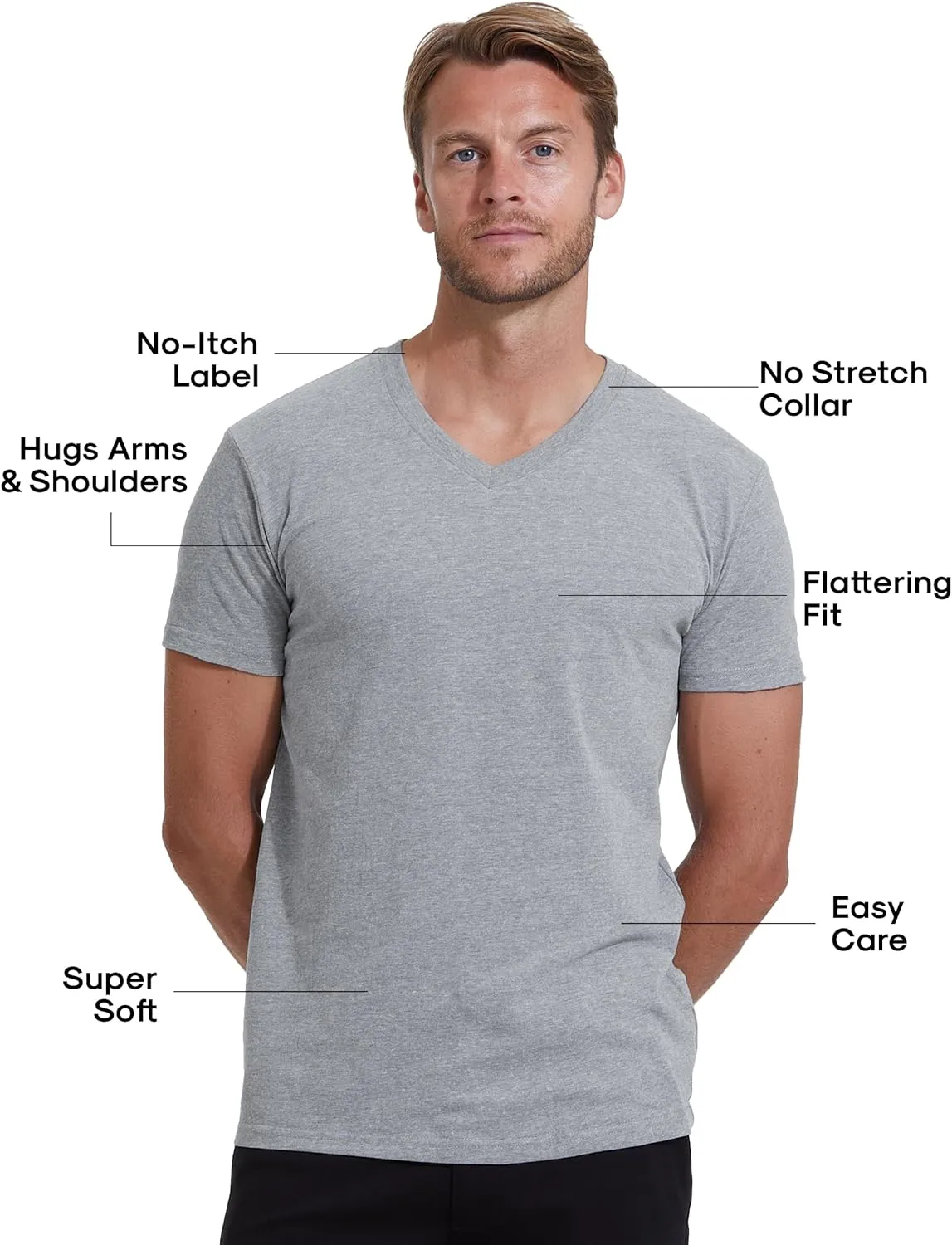 True Classic Mens V Neck T Shirts  Soft, Fitted Undershirts for Men Pack  Mens Undershirts  Cotton Blend, Tag-Free