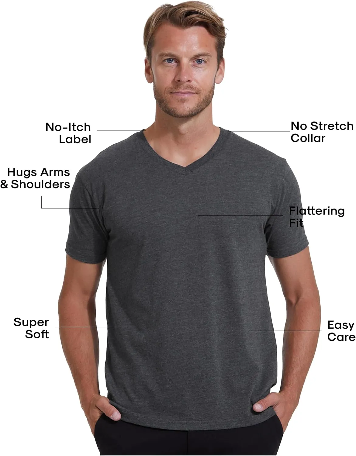True Classic Mens V Neck T Shirts  Soft, Fitted Undershirts for Men Pack  Mens Undershirts  Cotton Blend, Tag-Free