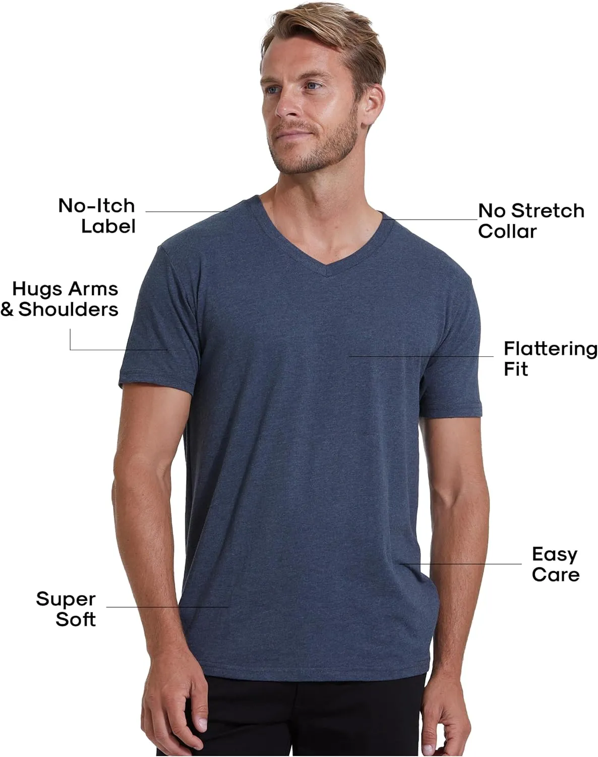 True Classic Mens V Neck T Shirts  Soft, Fitted Undershirts for Men Pack  Mens Undershirts  Cotton Blend, Tag-Free