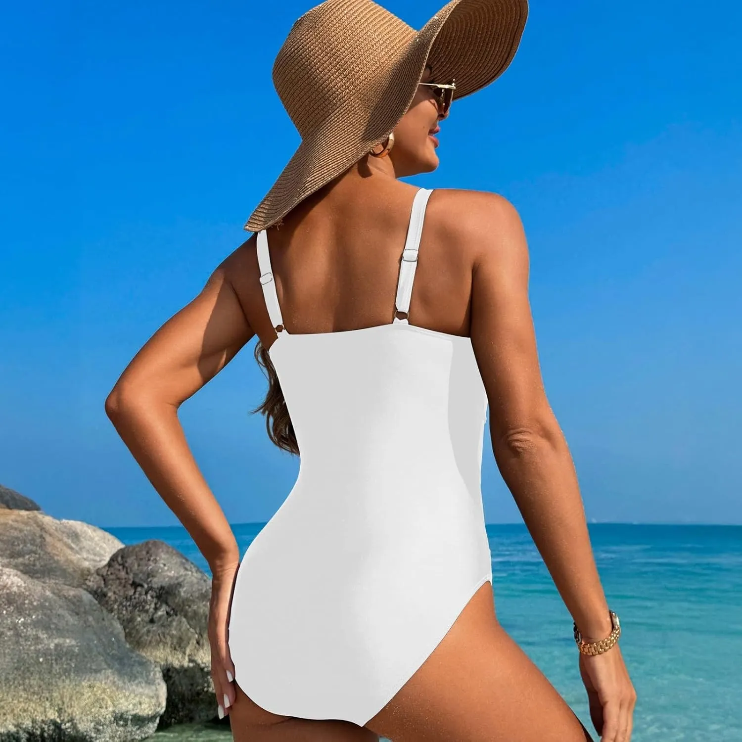 TUQIDEWU One Piece Bathing Suit for Women Swimsuit for Women Tummy Control Sexy Backless Adjustable Spaghetti Strap Swimwear