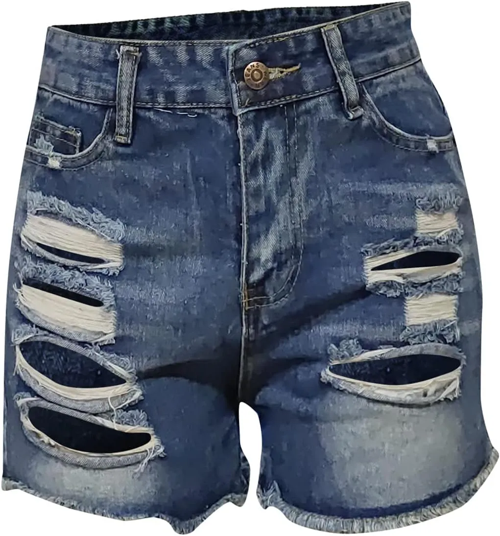 White Denim Shorts for Women Cute Mid Rise Stretch Mom Jean Shorts Solid Frayed Raw Hem Hot Shorts