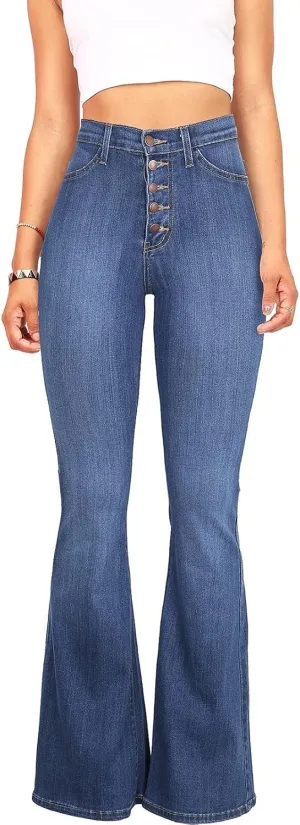 Women Bell Bottom Jeans Retro High Rise Trumpet Flare Jean Trendy Jogger Tummy Control Stretch Wide Leg Jeans
