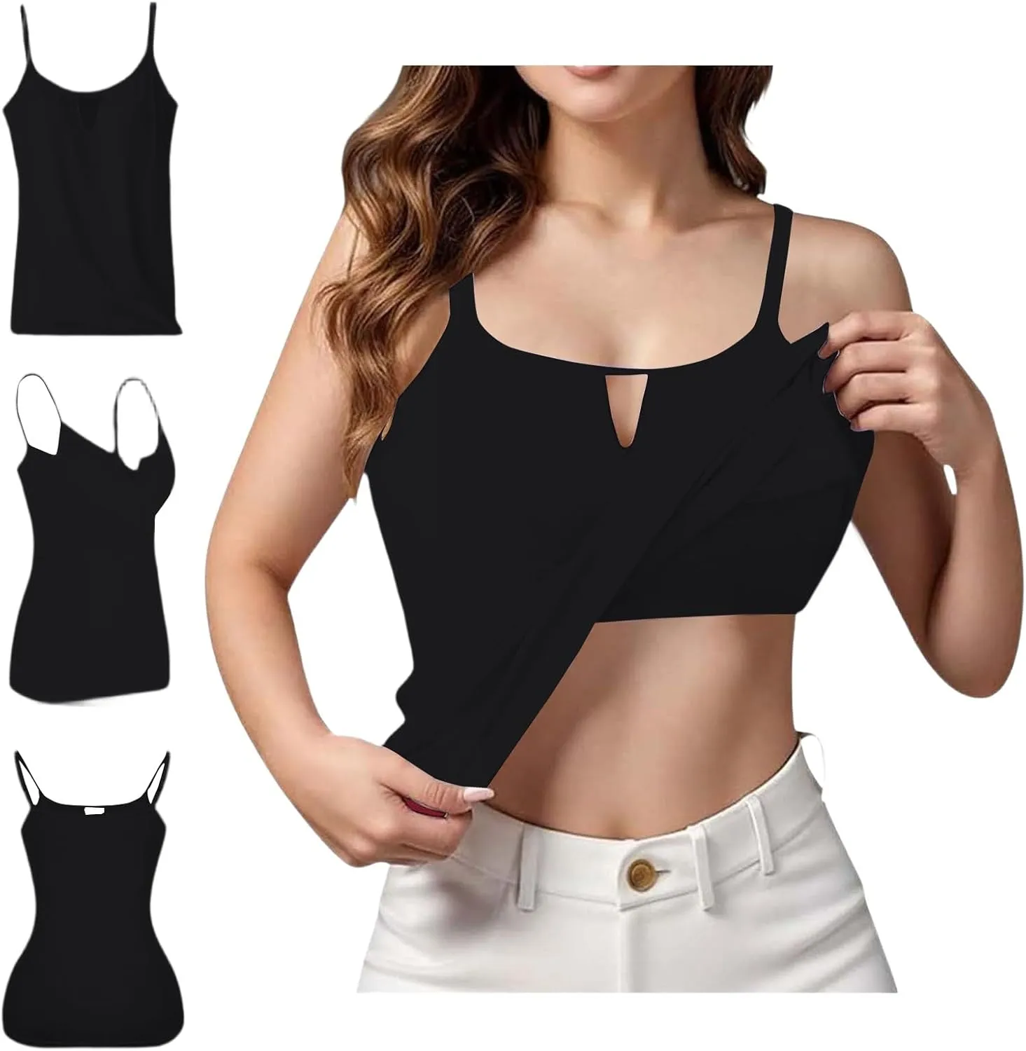Women Camisole Tank Tops with Built in Bra 2025 Summer Adjustable Spaghetti Strap Cami Workout Yoga Padded Undershirt