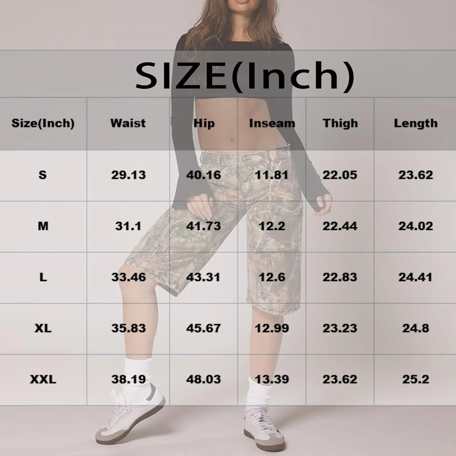 Women Camo Shorts Y2K Maple-Leaf Baggy Jorts Casual Long Jean Shorts Bermuda Shorts with Pocket Hiking Shorts