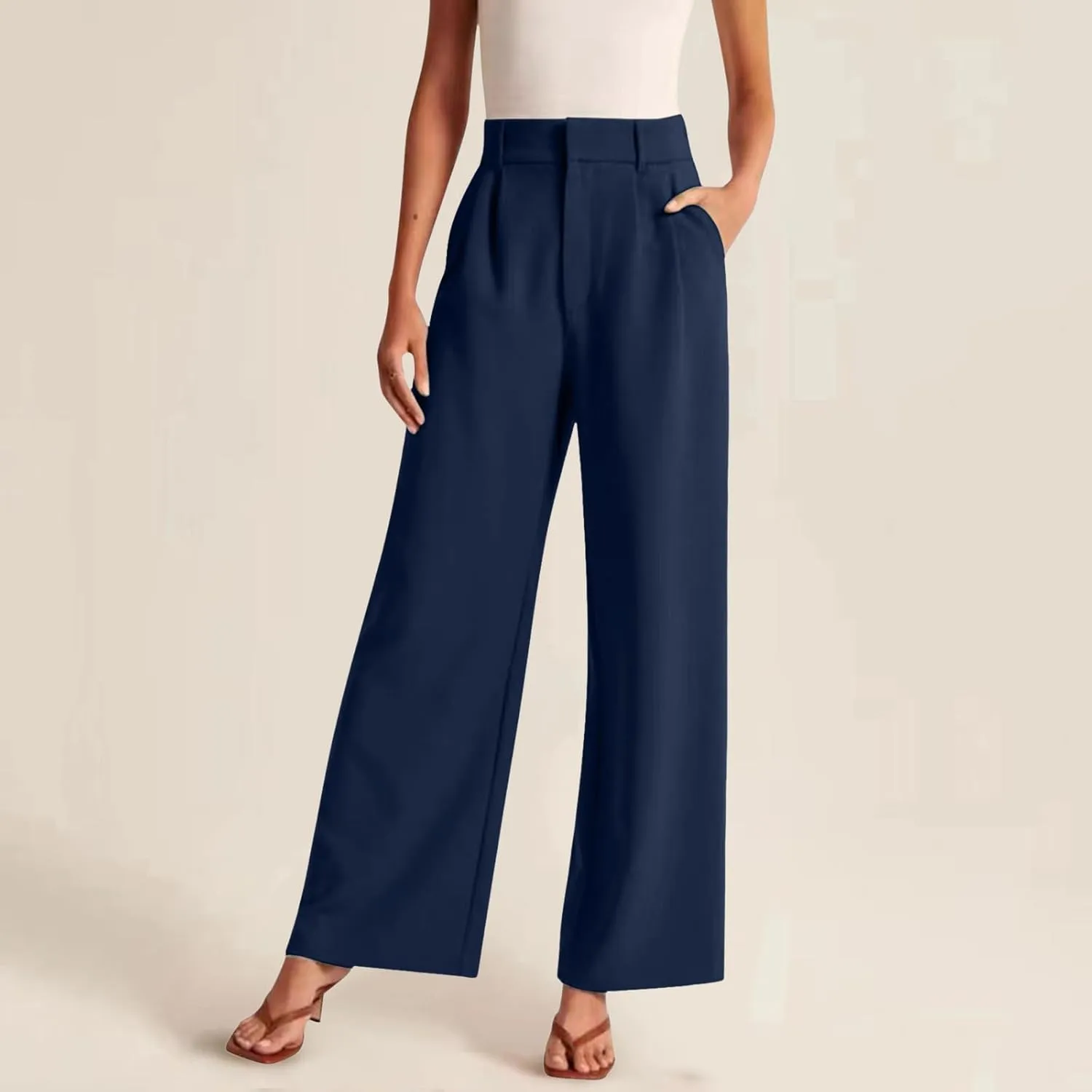 Women Cotton Linen Summer Y2K Fashion Palazzo Lounge Pants High Waist Wide Leg Slim Fit Trouser Beach