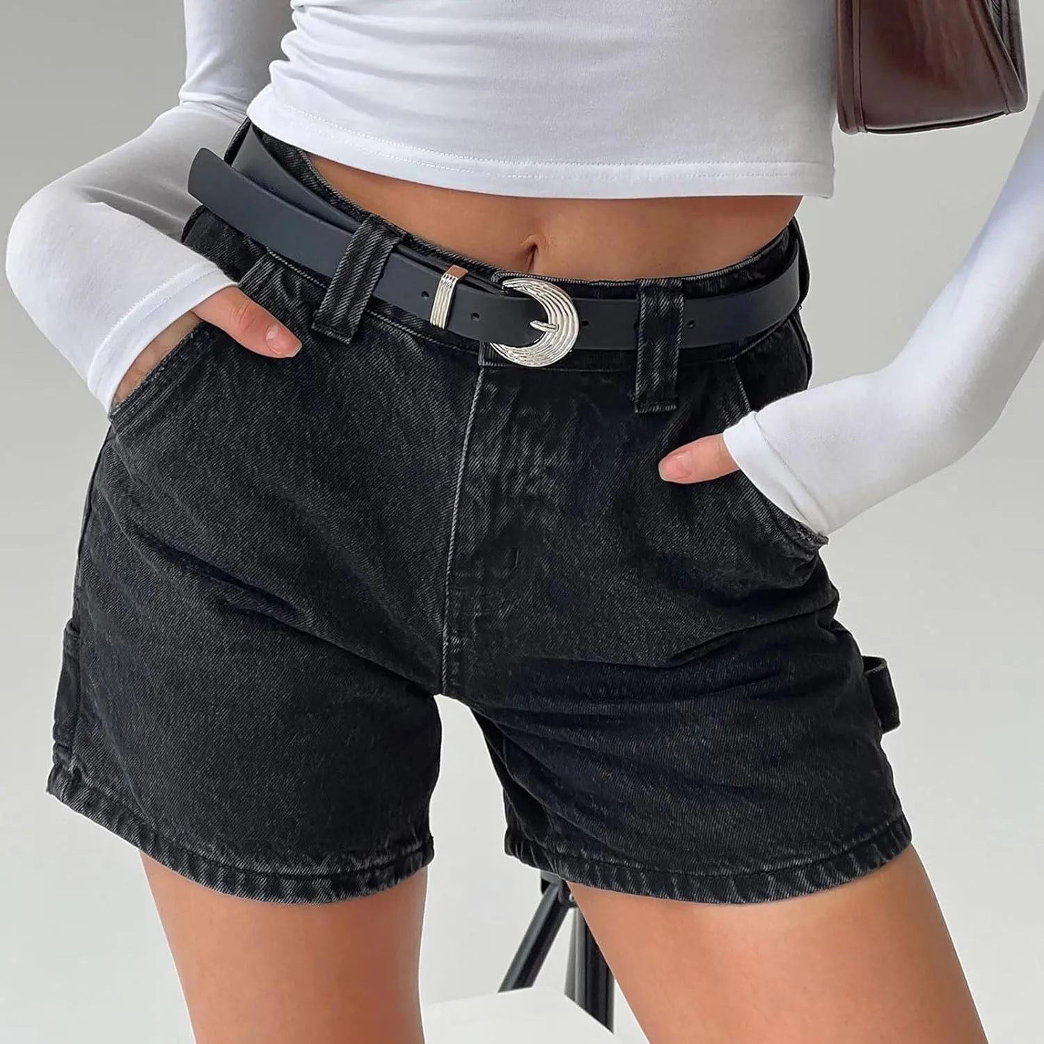 Women Jean Shorts High Waisted Carpenter Denim Shorts with Pockets Trendy Fashion Summer Shorts Jean Shorts for