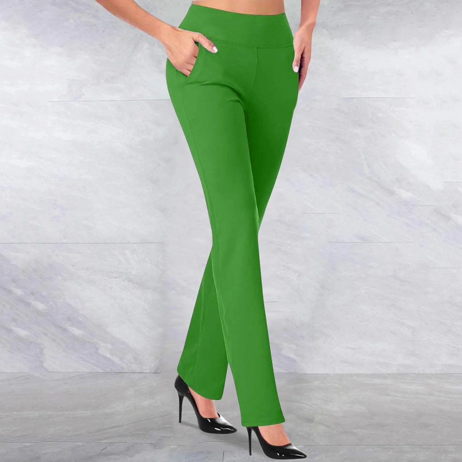 Women Office Work Dressy Pants Stretch High Waist Tummy Control Slim Fit Tight Trouser Trendy Solid Flowy Casual Pant