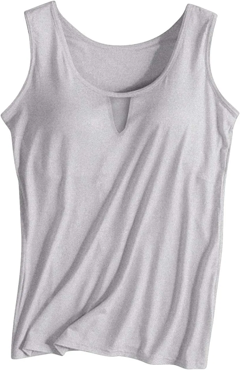 Women Rib Tank Tops with Built in Bras Summer Padded Camisoles for Fitness Workout Outfits Undershirts Cami Tops