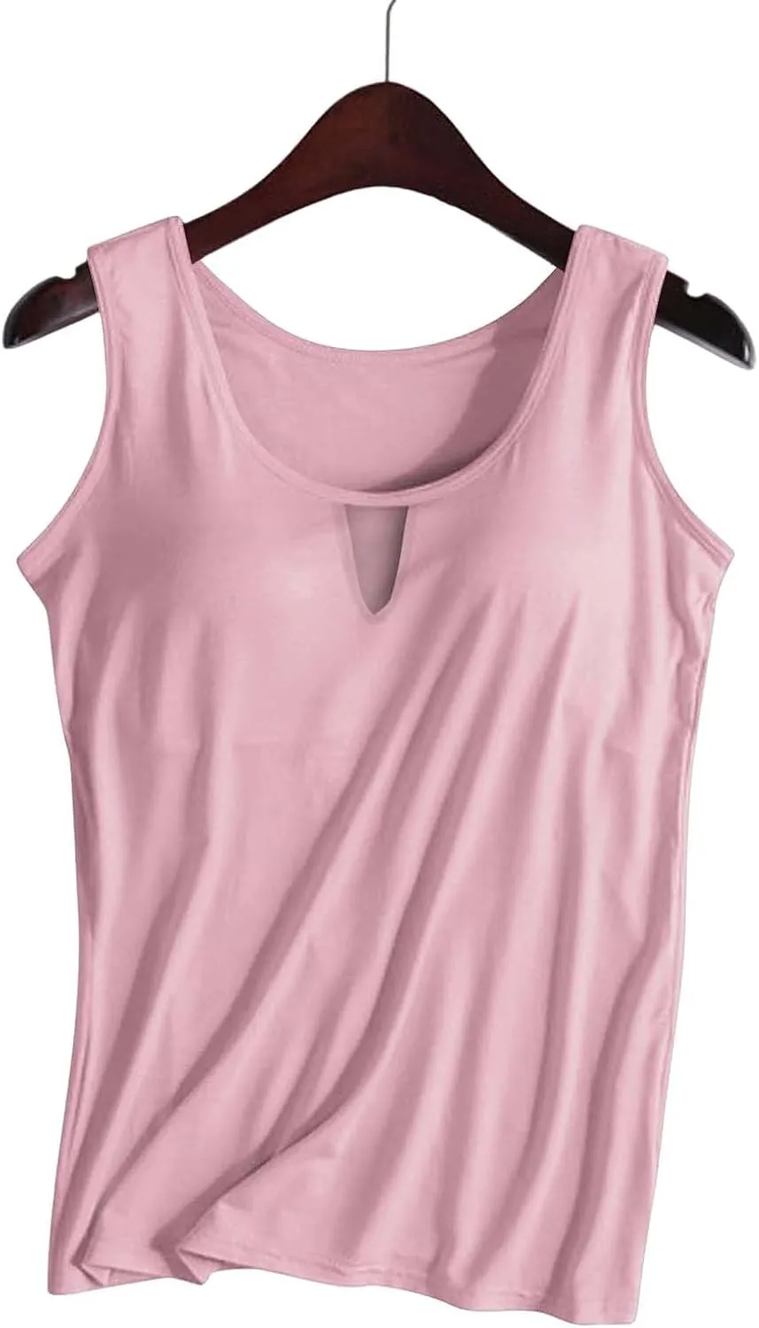 Women Rib Tank Tops with Built in Bras Summer Padded Camisoles for Fitness Workout Outfits Undershirts Cami Tops