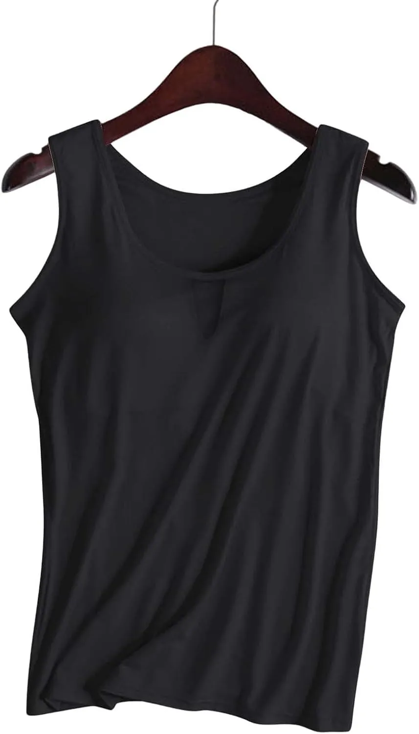 Women Rib Tank Tops with Built in Bras Summer Padded Camisoles for Fitness Workout Outfits Undershirts Cami Tops