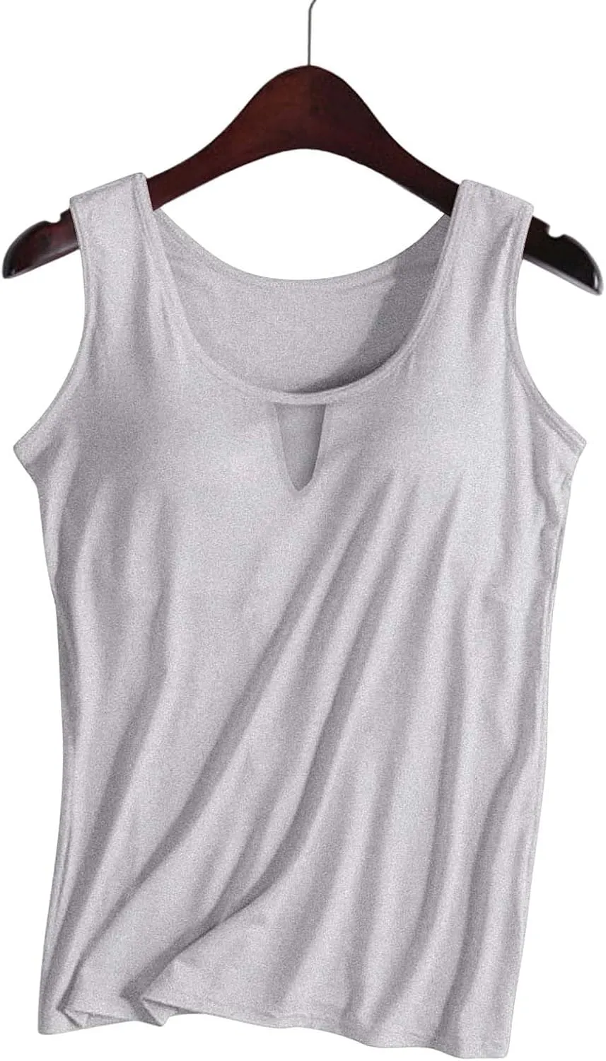 Women Rib Tank Tops with Built in Bras Summer Padded Camisoles for Fitness Workout Outfits Undershirts Cami Tops