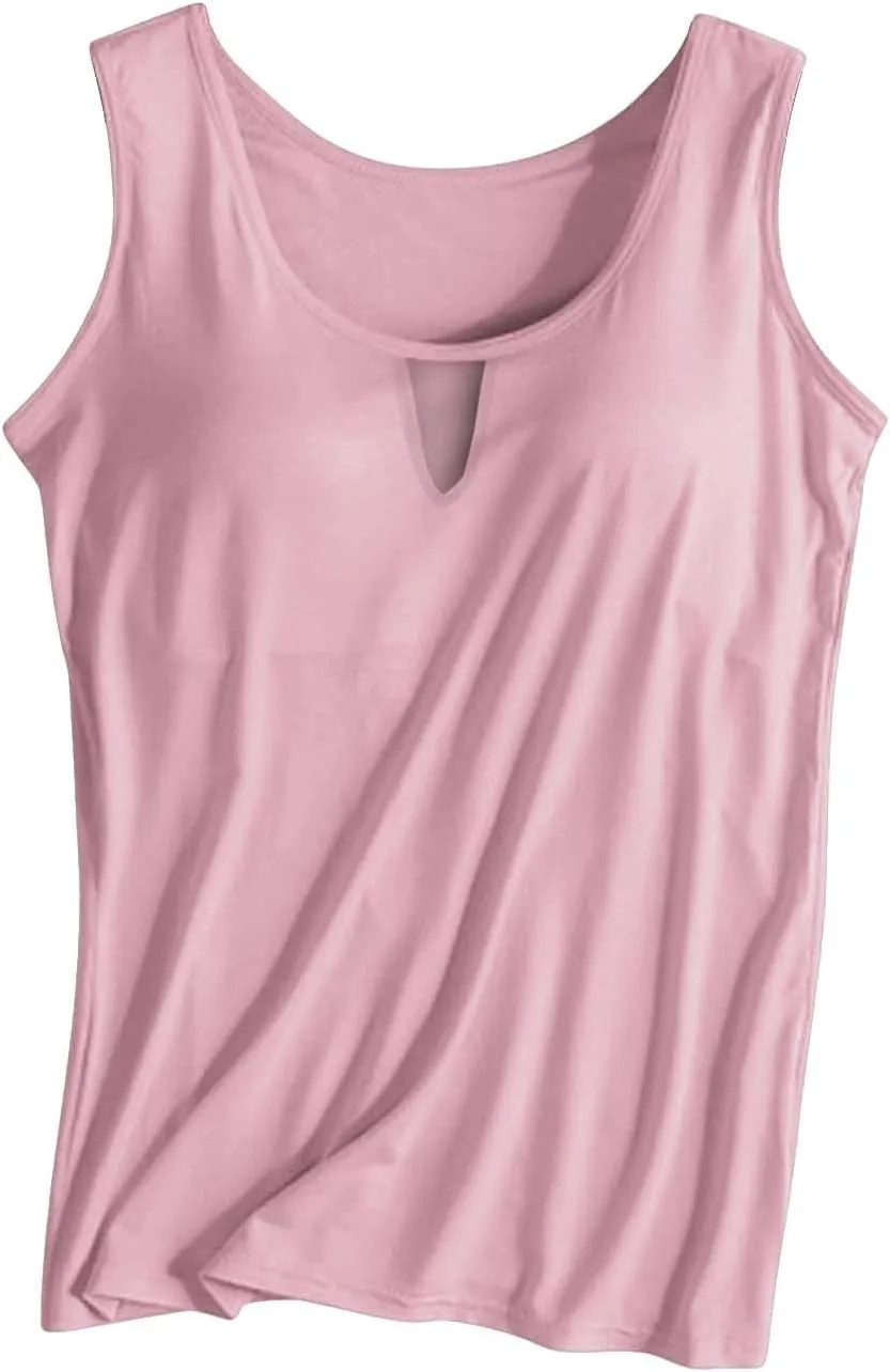 Women Rib Tank Tops with Built in Bras Summer Padded Camisoles for Fitness Workout Outfits Undershirts Cami Tops