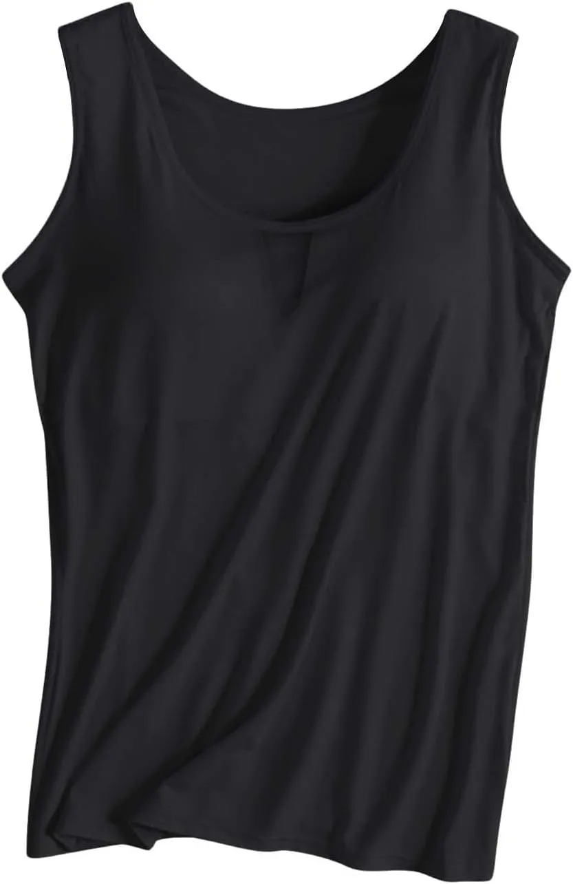Women Rib Tank Tops with Built in Bras Summer Padded Camisoles for Fitness Workout Outfits Undershirts Cami Tops
