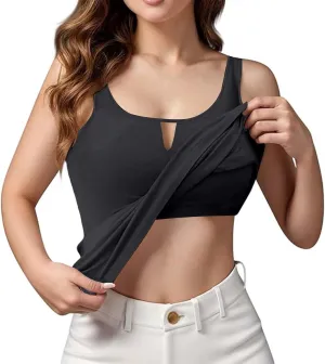 Women Rib Tank Tops with Built in Bras Summer Padded Camisoles for Fitness Workout Outfits Undershirts Cami Tops