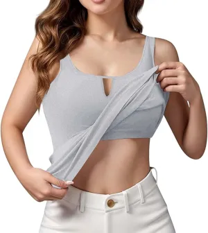 Women Rib Tank Tops with Built in Bras Summer Padded Camisoles for Fitness Workout Outfits Undershirts Cami Tops