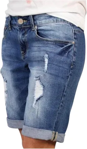 Women Ripped Jean Shorts High Waisted Button Shorts with Pockets Folded Hem Denim Shorts Summer Casual Jeans Shorts