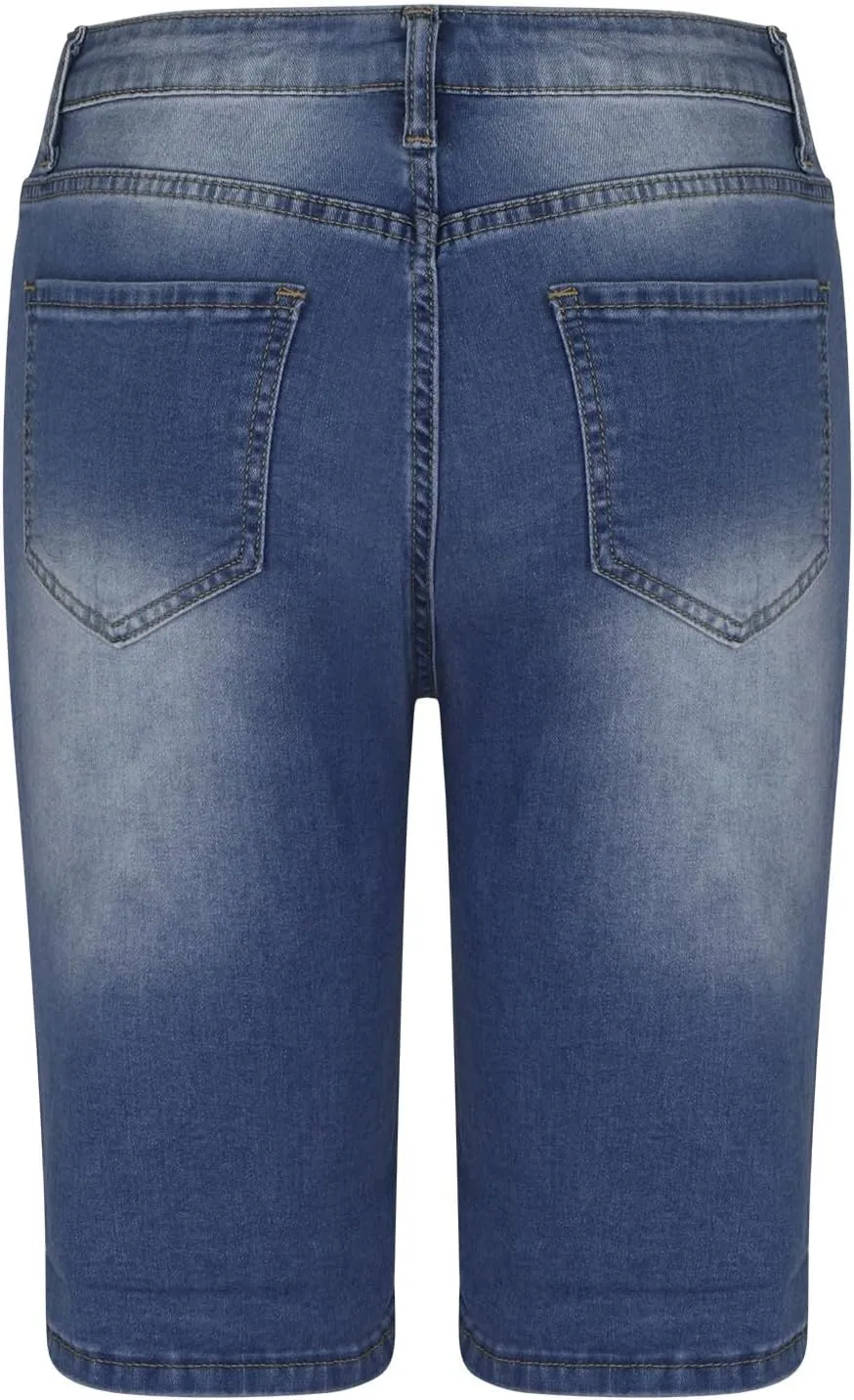 Women Ripped Jean Shorts High Waisted Button Shorts with Pockets Folded Hem Denim Shorts Summer Casual Jeans Shorts