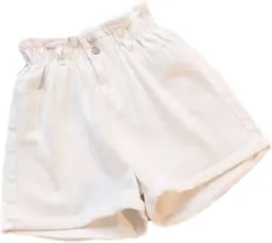 Women Ruffles Denim Shorts Elastic Waist Wide Leg Shorts A-Line Hot Pants High Waisted Shorts Jean Shorts