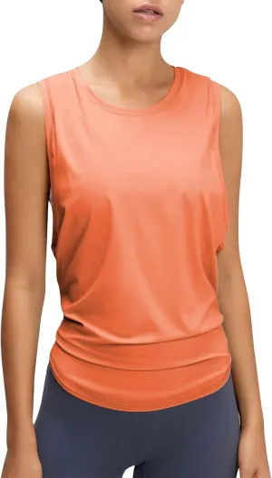 Women Sleevless Yoga Tops Solid Color Quick Dry Workout Tanks Ladies Crew Neck Loose Sport Fitness T-Shirts 2024