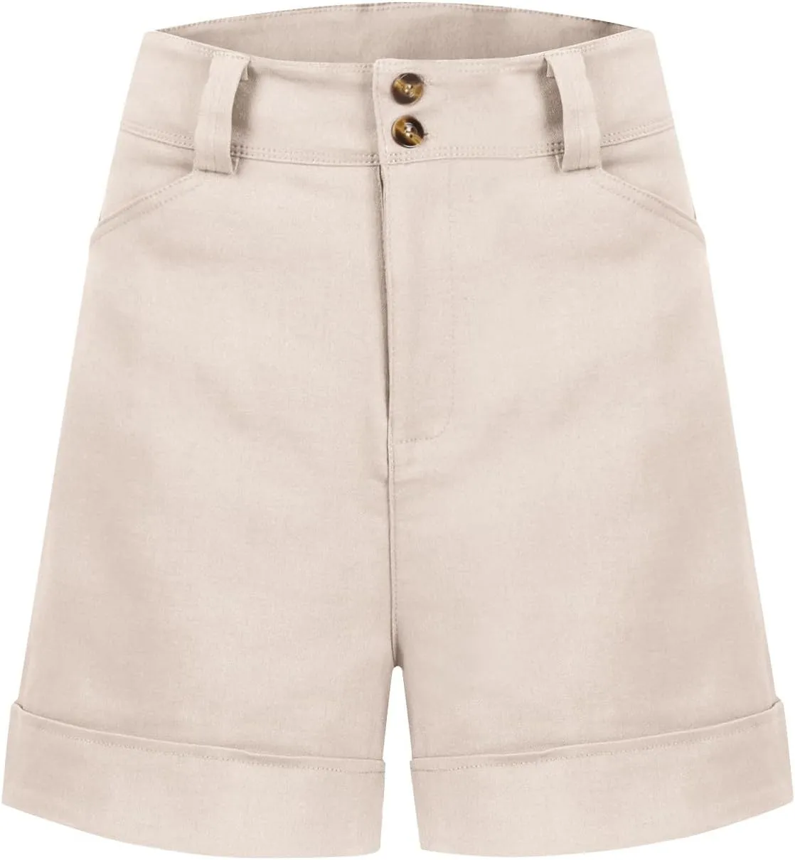 Women Stretch Twill Shorts Casual High Waisted Summer Shorts Folded Hem Chino Shorts Bermuda Shorts with Pockets