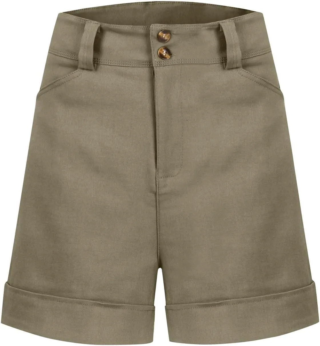 Women Stretch Twill Shorts Casual High Waisted Summer Shorts Folded Hem Chino Shorts Bermuda Shorts with Pockets