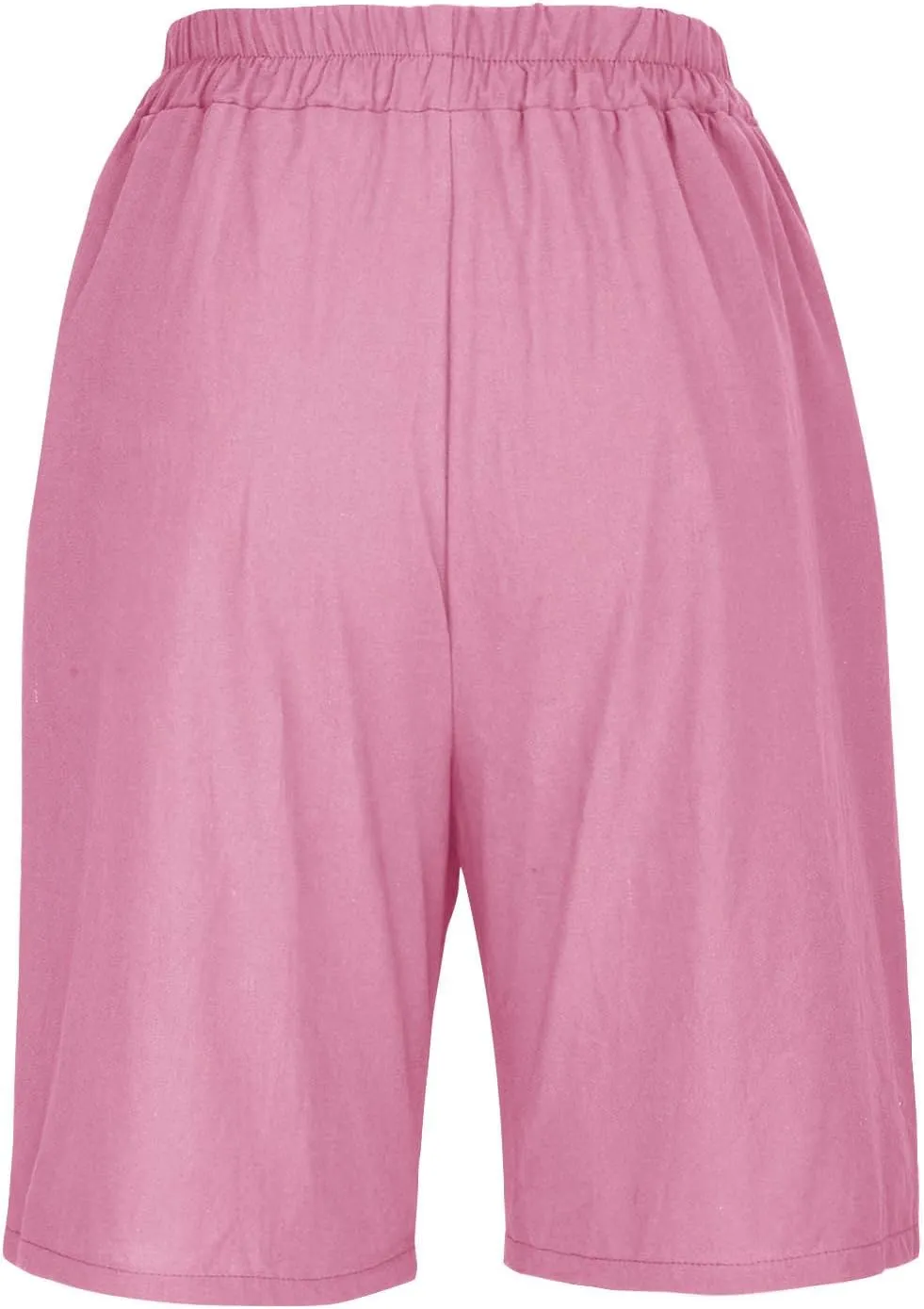 Women Summer Cotton Linen Bermuda Shorts Elastic Waist Wide Leg Shorts Loose Knee Length Shorts Casual Beach Shorts