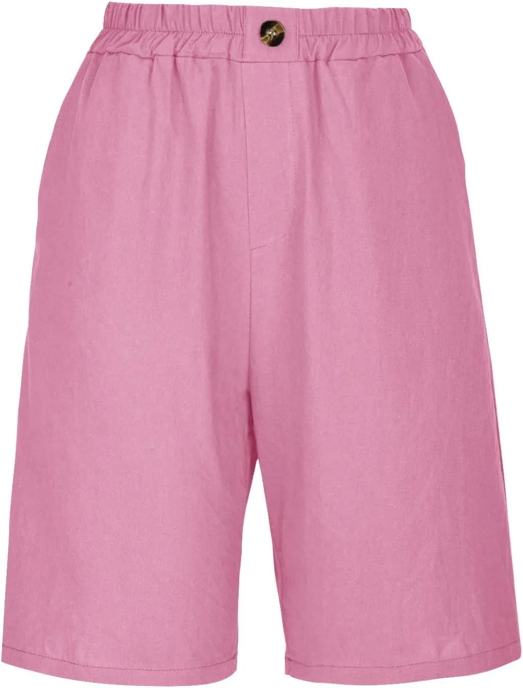 Women Summer Cotton Linen Bermuda Shorts Elastic Waist Wide Leg Shorts Loose Knee Length Shorts Casual Beach Shorts