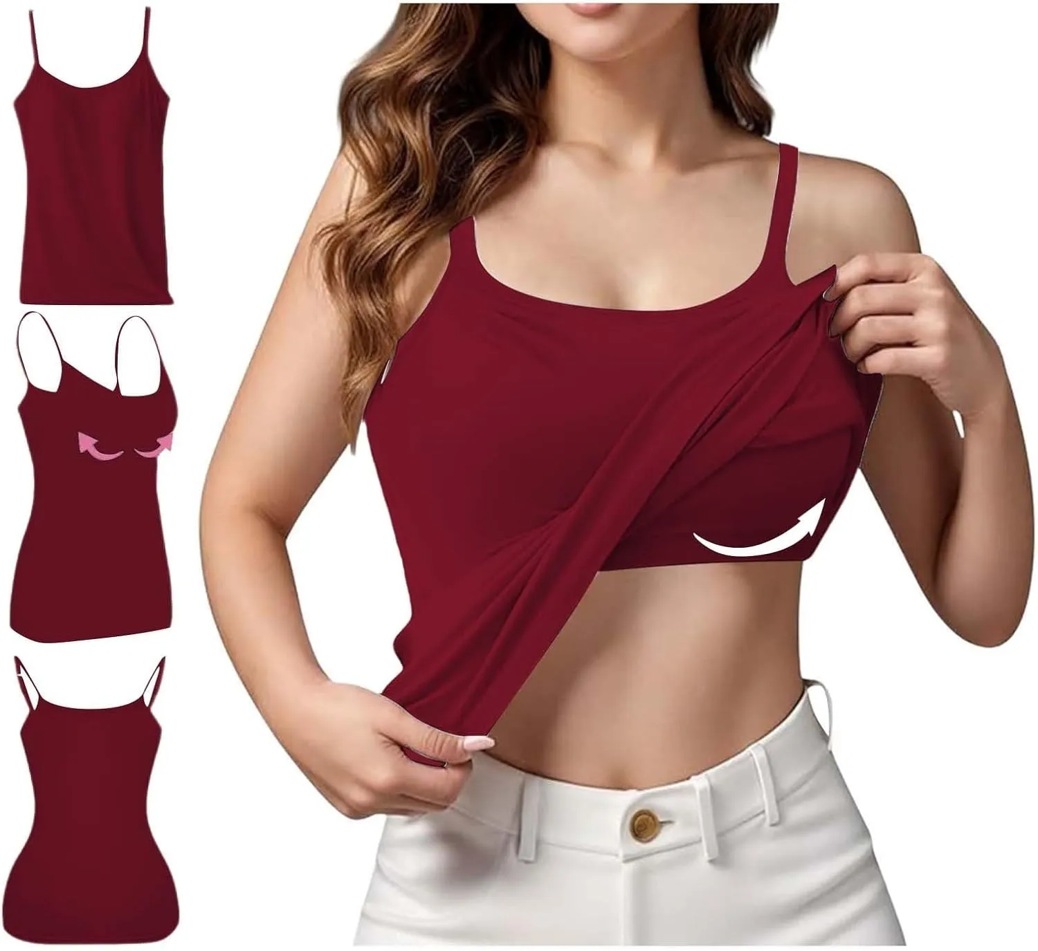Women Tank Tops with Built in Bras Spaghetti Strap Camisole Layer Undershirt 2025 New Casual Workout Yoga Vest