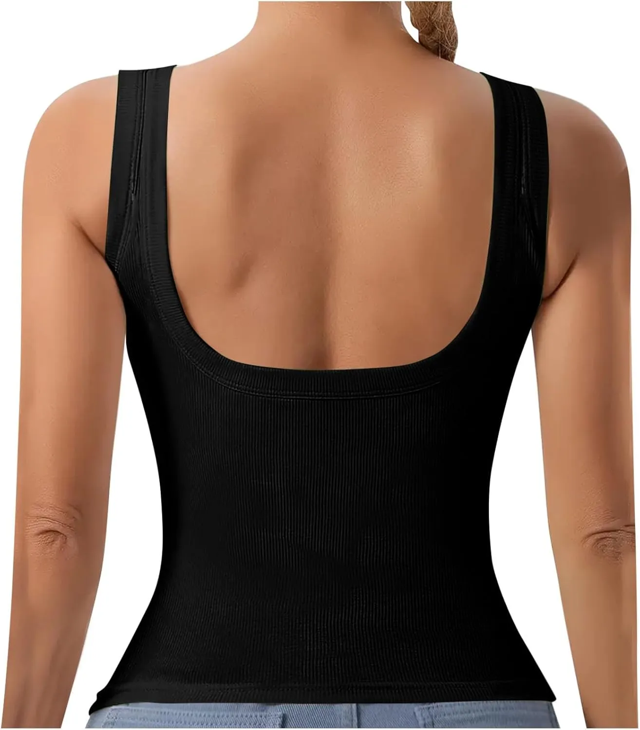 Women Tank Tops with Built in Bras Summer Casual Ribbed Knit Camisole U Neck Sleeveless Padded Workout Yoga Shirt