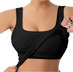 Women Tank Tops with Built in Bras Summer Casual Ribbed Knit Camisole U Neck Sleeveless Padded Workout Yoga Shirt