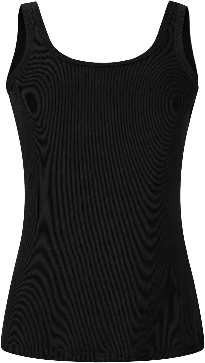 Women Tank Tops with Built in Bras Summer Casual Ribbed Knit Camisole U Neck Sleeveless Padded Workout Yoga Shirt