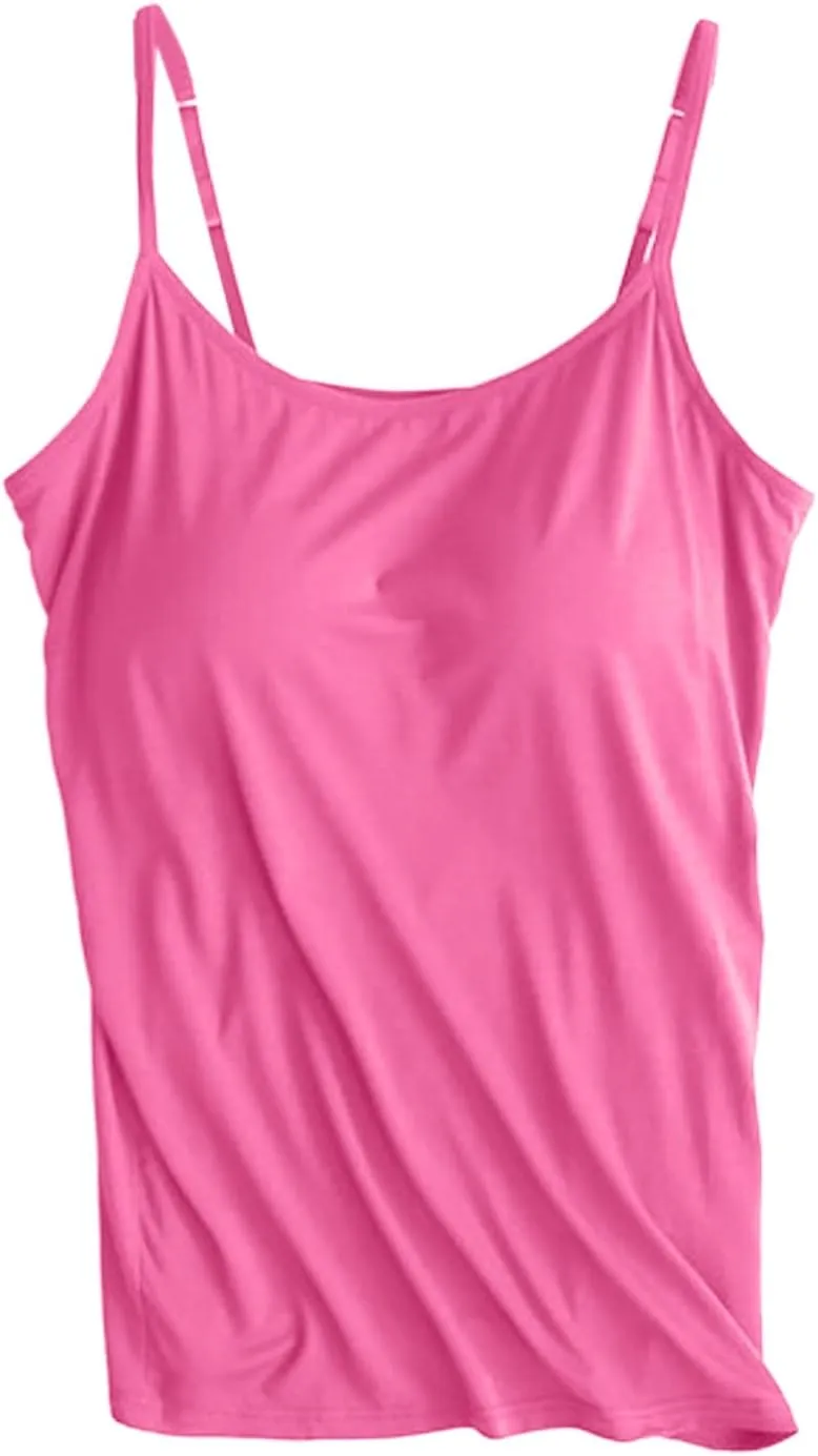 Women V-Neck Camisole with Shelf Bra Slim Fit Cotton Undershirts Cami Shirts for Layering Summer Tank Tops for Women