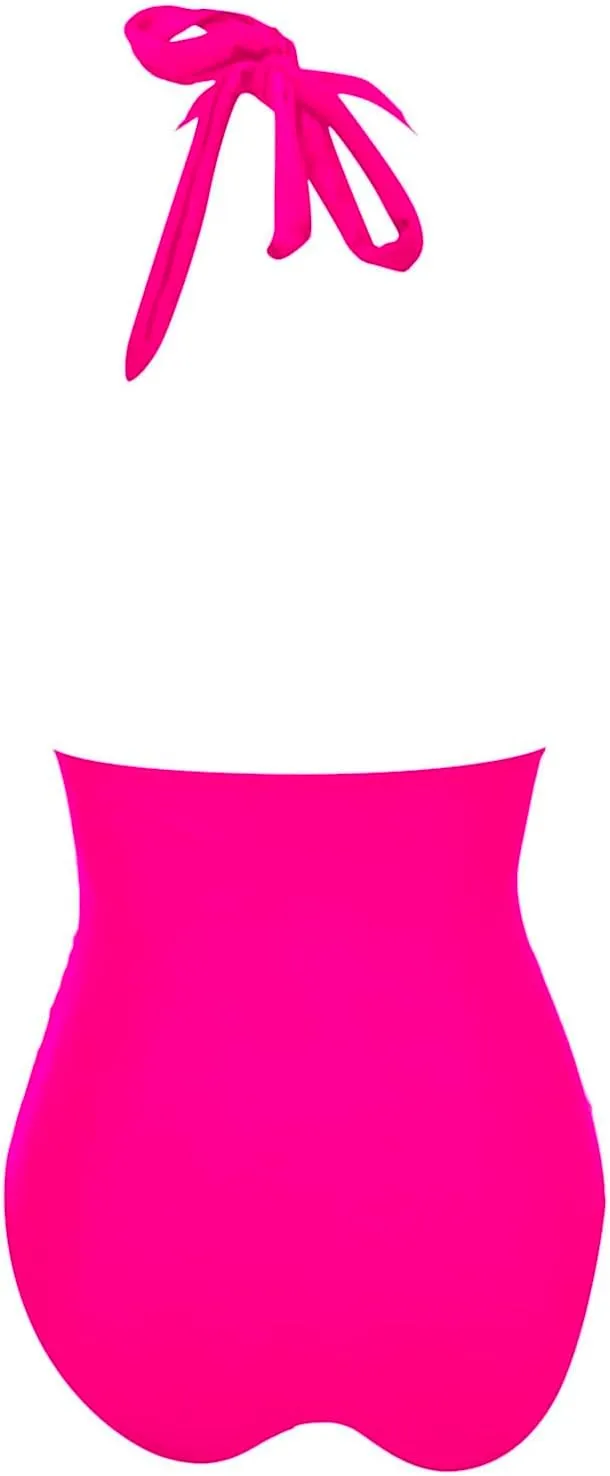 Women V Neck Swimsuit Halter Backless Ruched Tummy Control Bathing Suit One Piece Push up Swimsuits Top