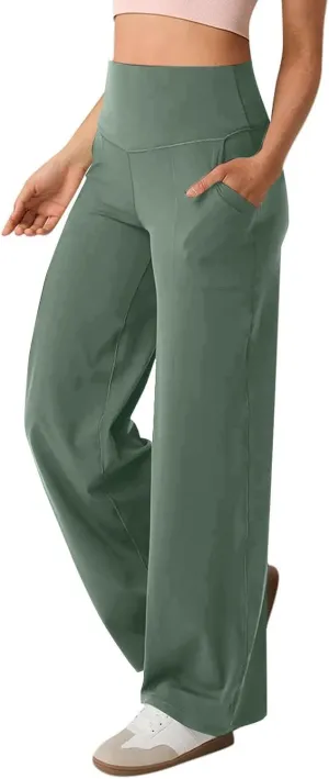 Women Yoga Pants Casual Comfy Wide Leg Pants Stretch High Waisted Lounge Pants Straight Leg Sweatpants with Pockets