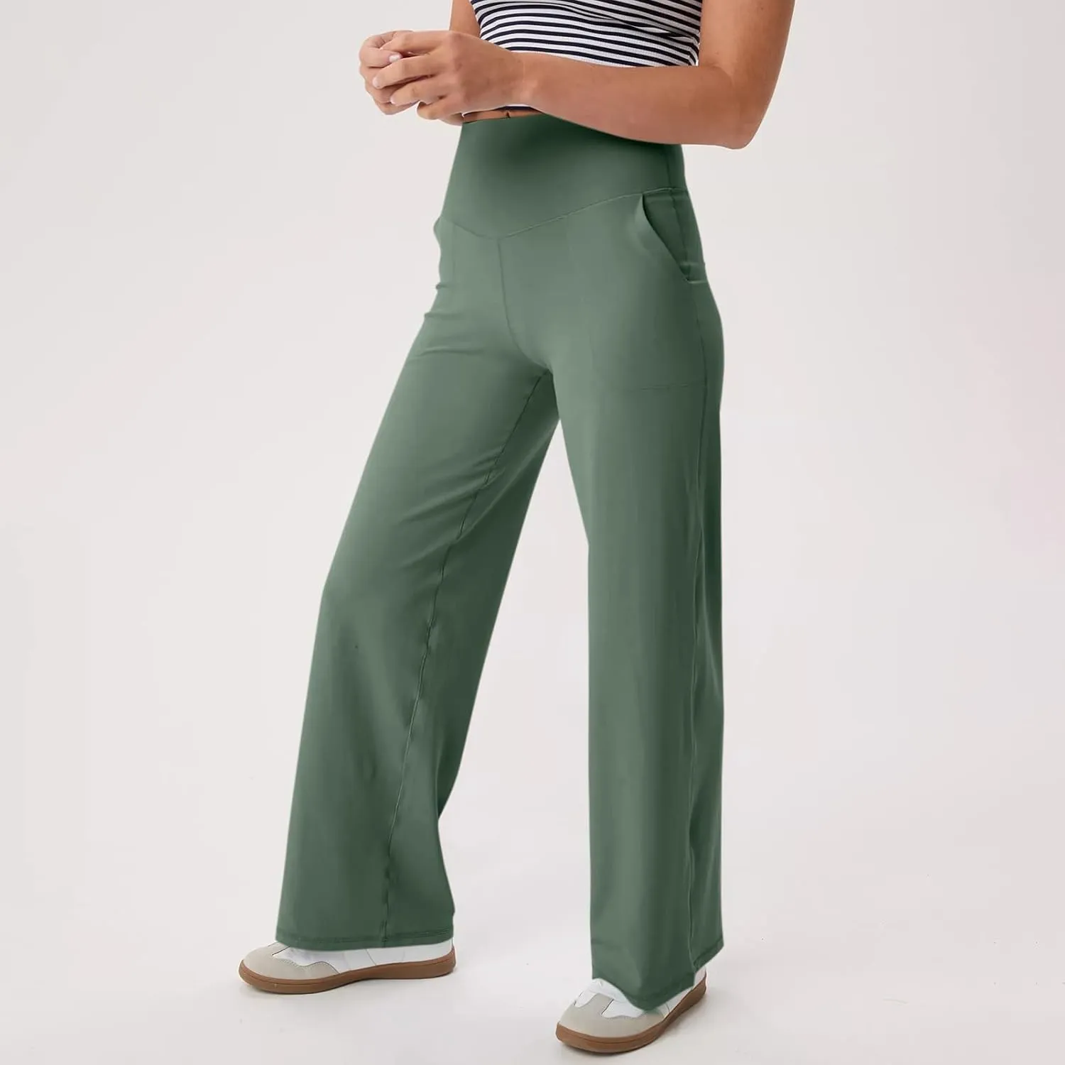 Women Yoga Pants Casual Comfy Wide Leg Pants Stretch High Waisted Lounge Pants Straight Leg Sweatpants with Pockets