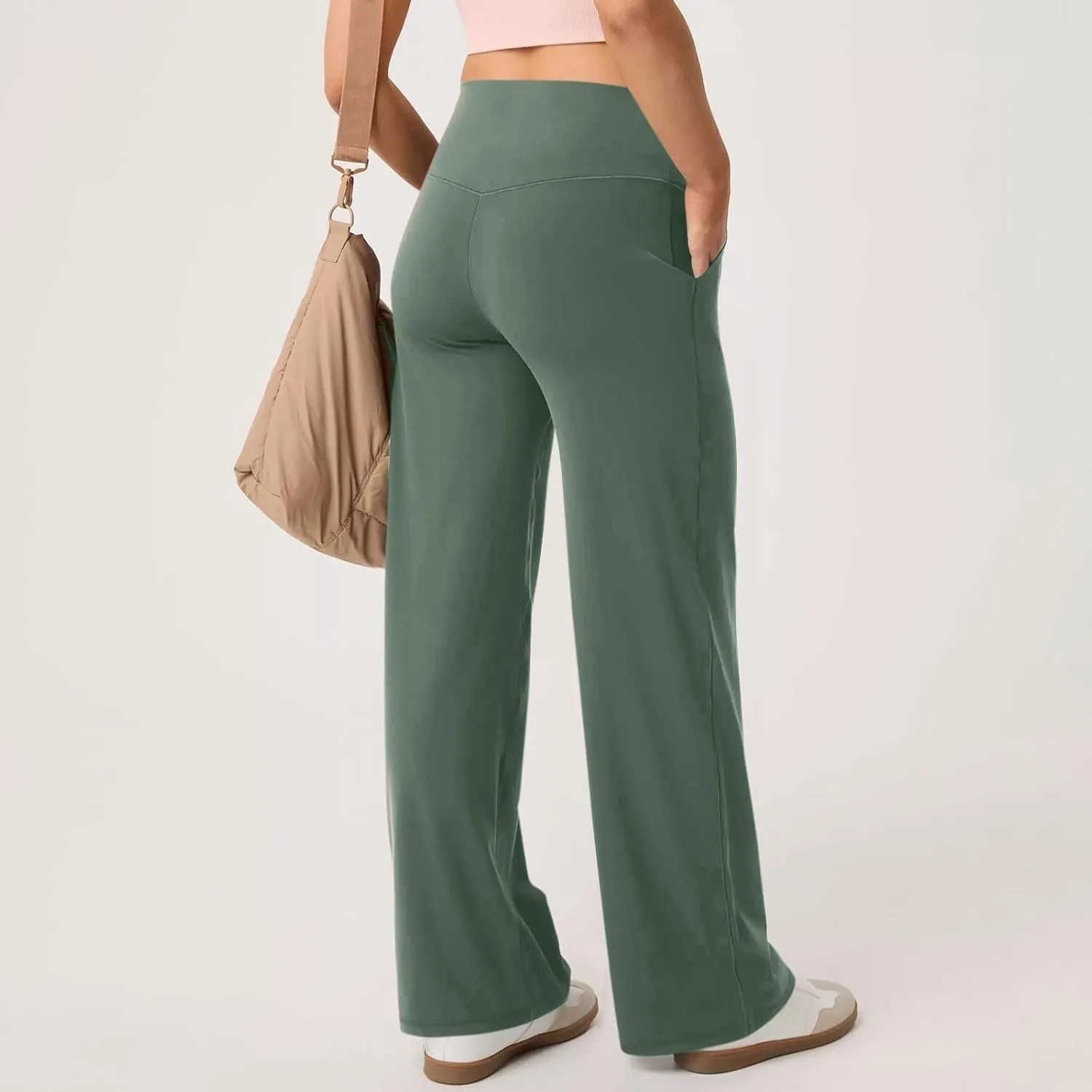 Women Yoga Pants Casual Comfy Wide Leg Pants Stretch High Waisted Lounge Pants Straight Leg Sweatpants with Pockets