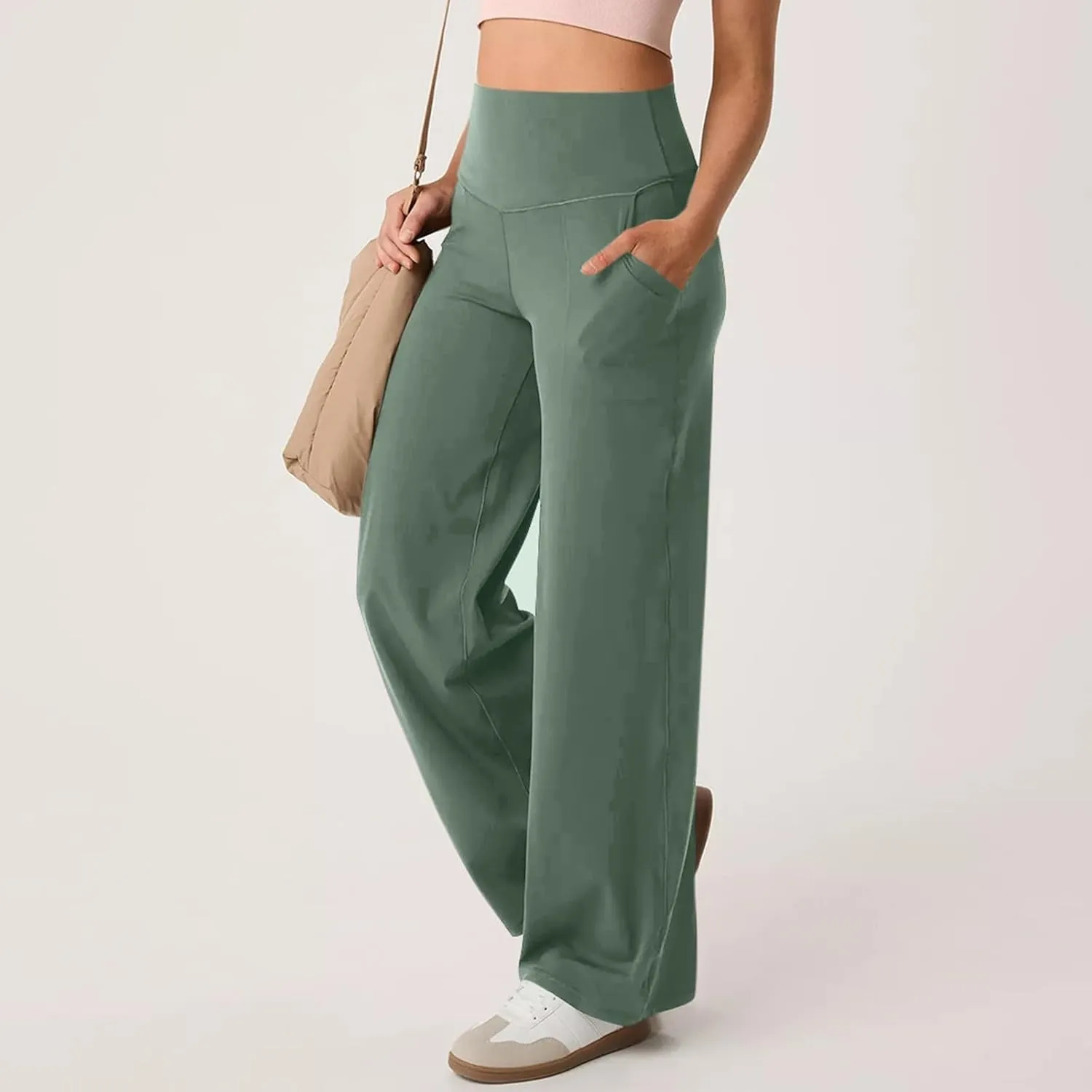 Women Yoga Pants Casual Comfy Wide Leg Pants Stretch High Waisted Lounge Pants Straight Leg Sweatpants with Pockets