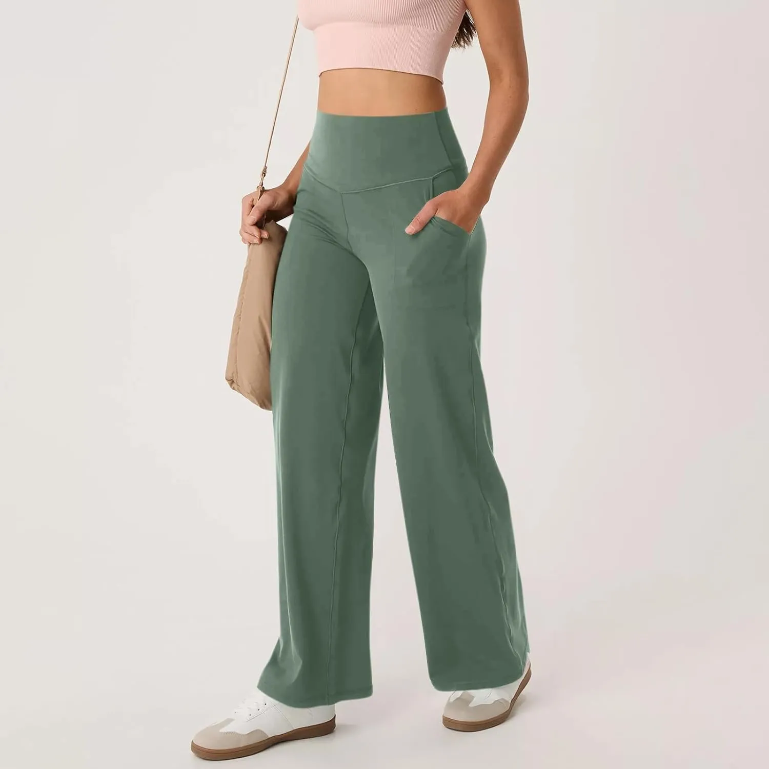 Women Yoga Pants Casual Comfy Wide Leg Pants Stretch High Waisted Lounge Pants Straight Leg Sweatpants with Pockets