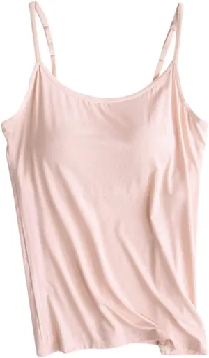 Womens Camisole with Shelf Bra Cotton Tank Top Adjustable Spaghetti Straps Cami Tops Yoga Shirt Cotton Undershirt