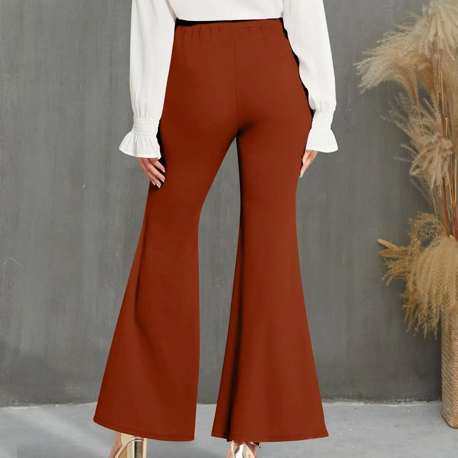 Womens Classy High Waist Double Breasted Flared Sailor Trousers Pants with Hide Zipper Tummy Button Wide Leg Pant