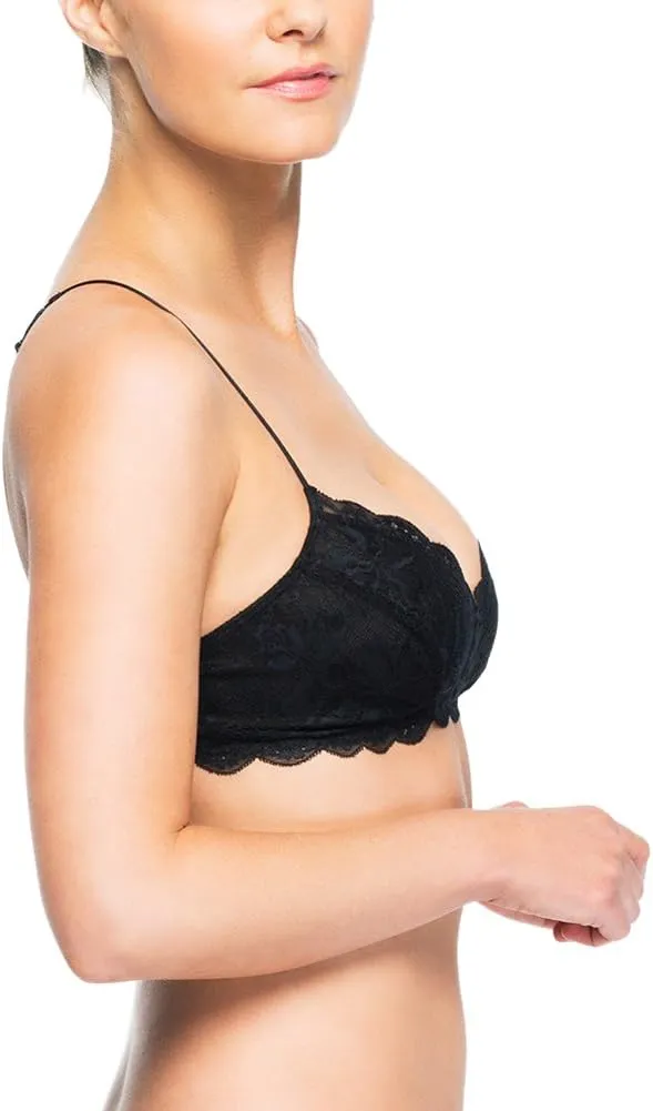 Women's Comfortable Wireless Lace Bralette with Triangle Cups and Adjustable Straps