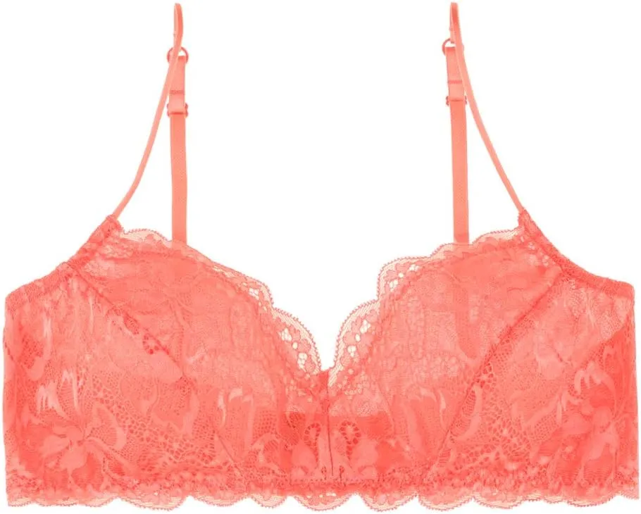 Women's Comfortable Wireless Lace Bralette with Triangle Cups and Adjustable Straps