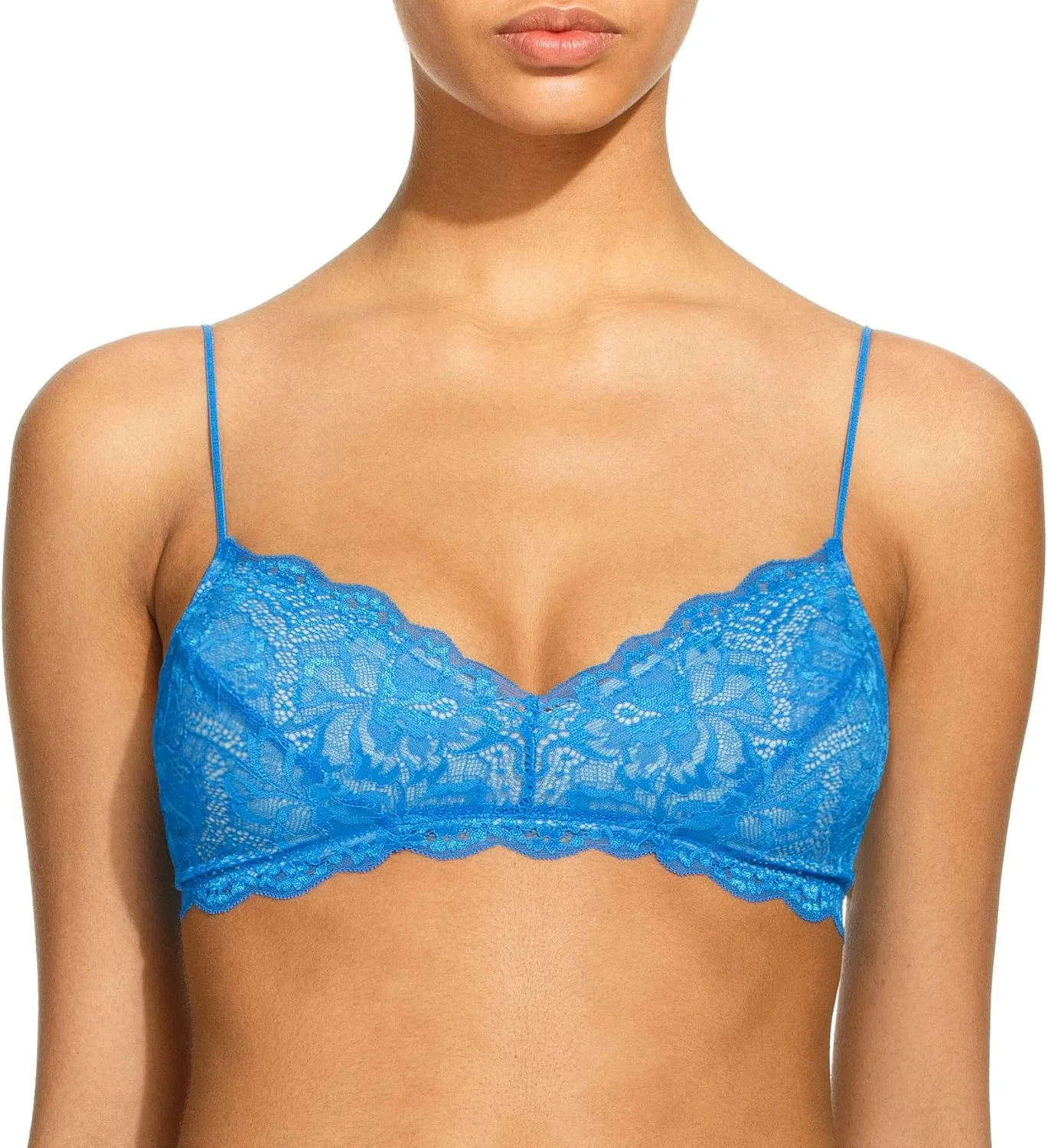 Women's Comfortable Wireless Lace Bralette with Triangle Cups and Adjustable Straps