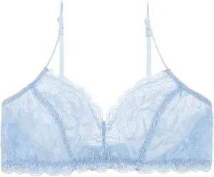 Women's Comfortable Wireless Lace Bralette with Triangle Cups and Adjustable Straps