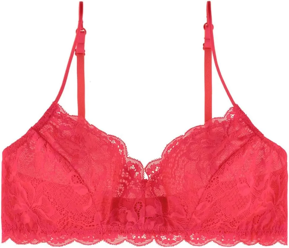 Women's Comfortable Wireless Lace Bralette with Triangle Cups and Adjustable Straps