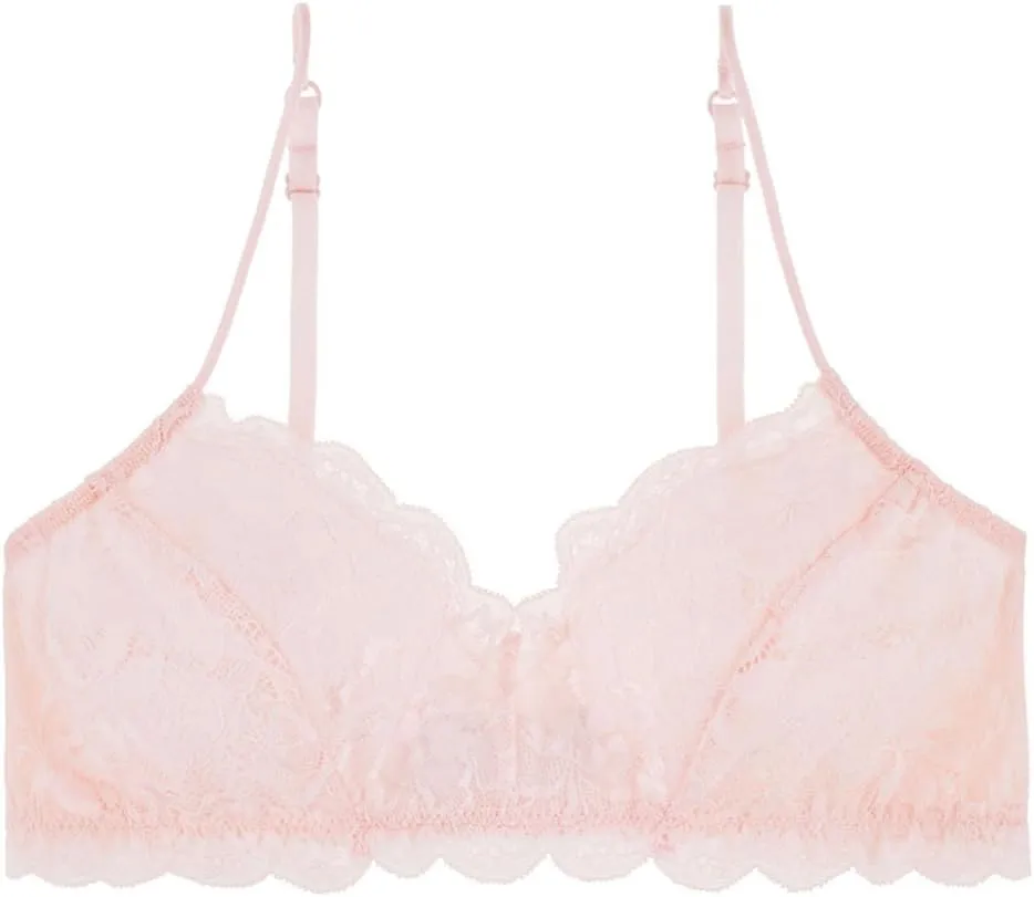 Women's Comfortable Wireless Lace Bralette with Triangle Cups and Adjustable Straps