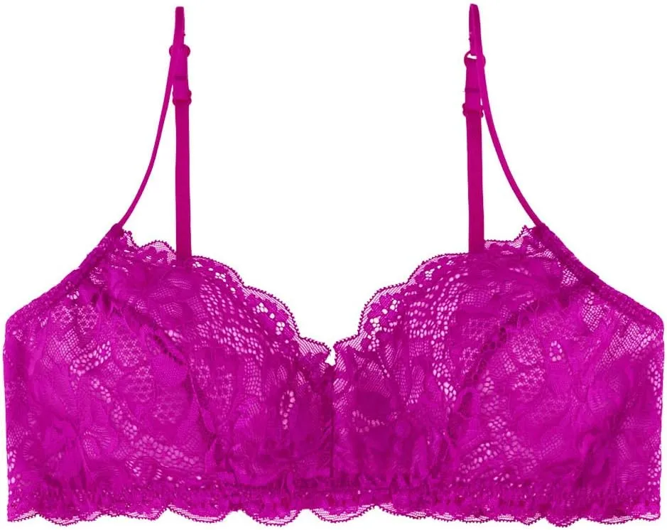 Women's Comfortable Wireless Lace Bralette with Triangle Cups and Adjustable Straps